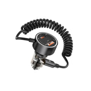 Porodo 60W Transparent Dual Port Car Charger with PD 30W & QC 18W, Integrated Type-C Cable, Aluminum Alloy & PC Material, Universal Compatibility, Simultaneous Charging - Black