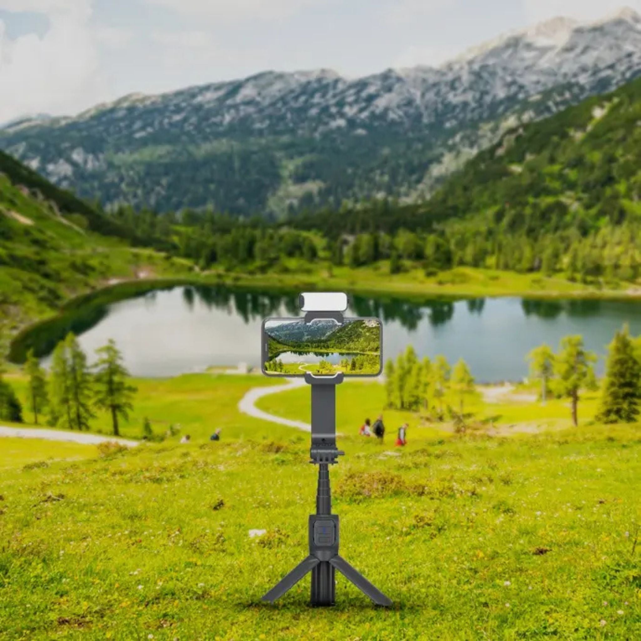 Porodo 2-Axis Gimbal Stabilizer with 3 Light Modes, Up to 8 Hours Working Time, FPV Mode, Anti-Shake, Detachable Light, Compatible with Smartphones & Action Cameras - Black