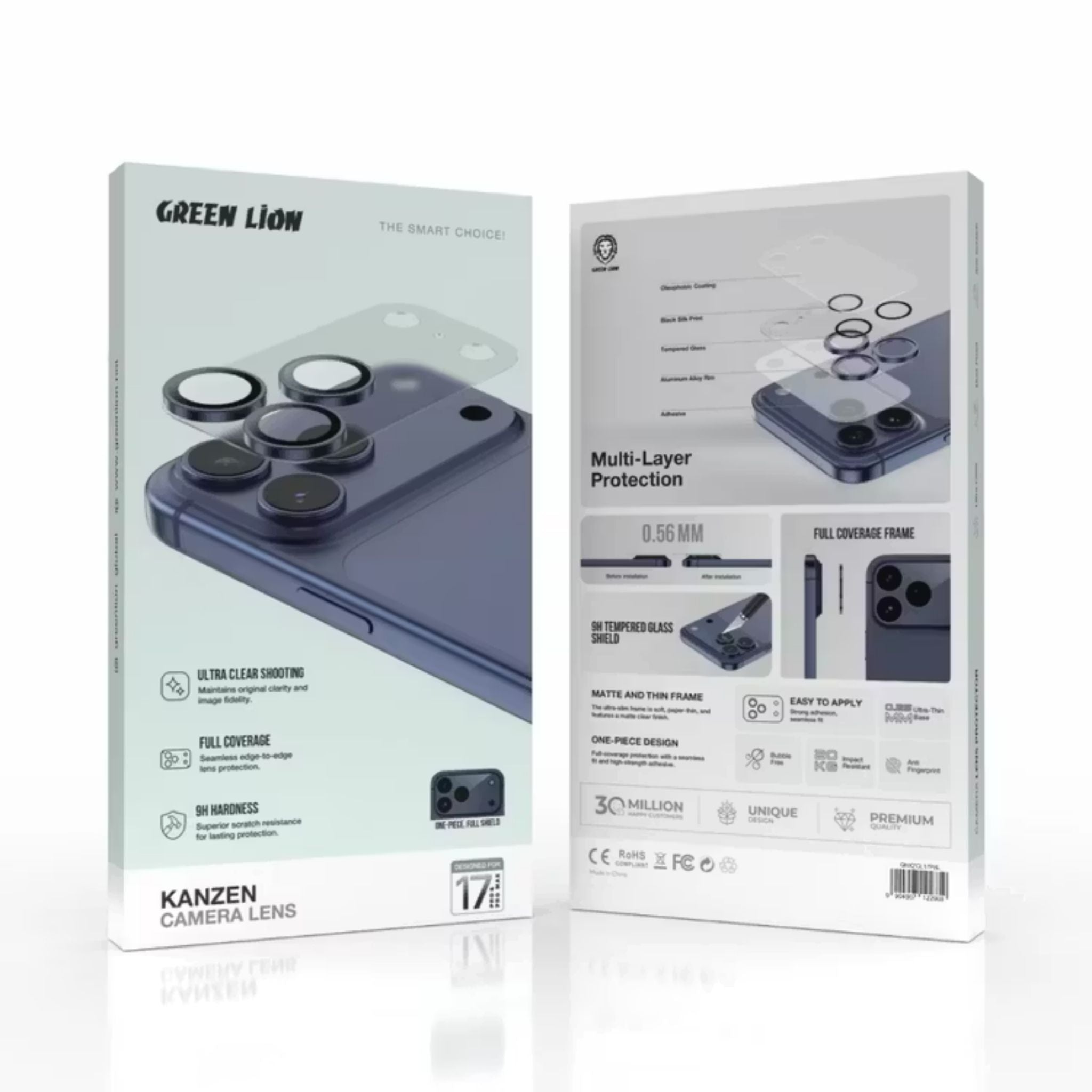 Green Lion Kanzen Camera Lens for iPhone 17 Pro, 9H Hardness, Easy to Apply, Anti Fingerprint, Bubble Free, Full Coverage, Ultra Clear Shooting, Impact Resistant, Ultra-Thin Base - Blue