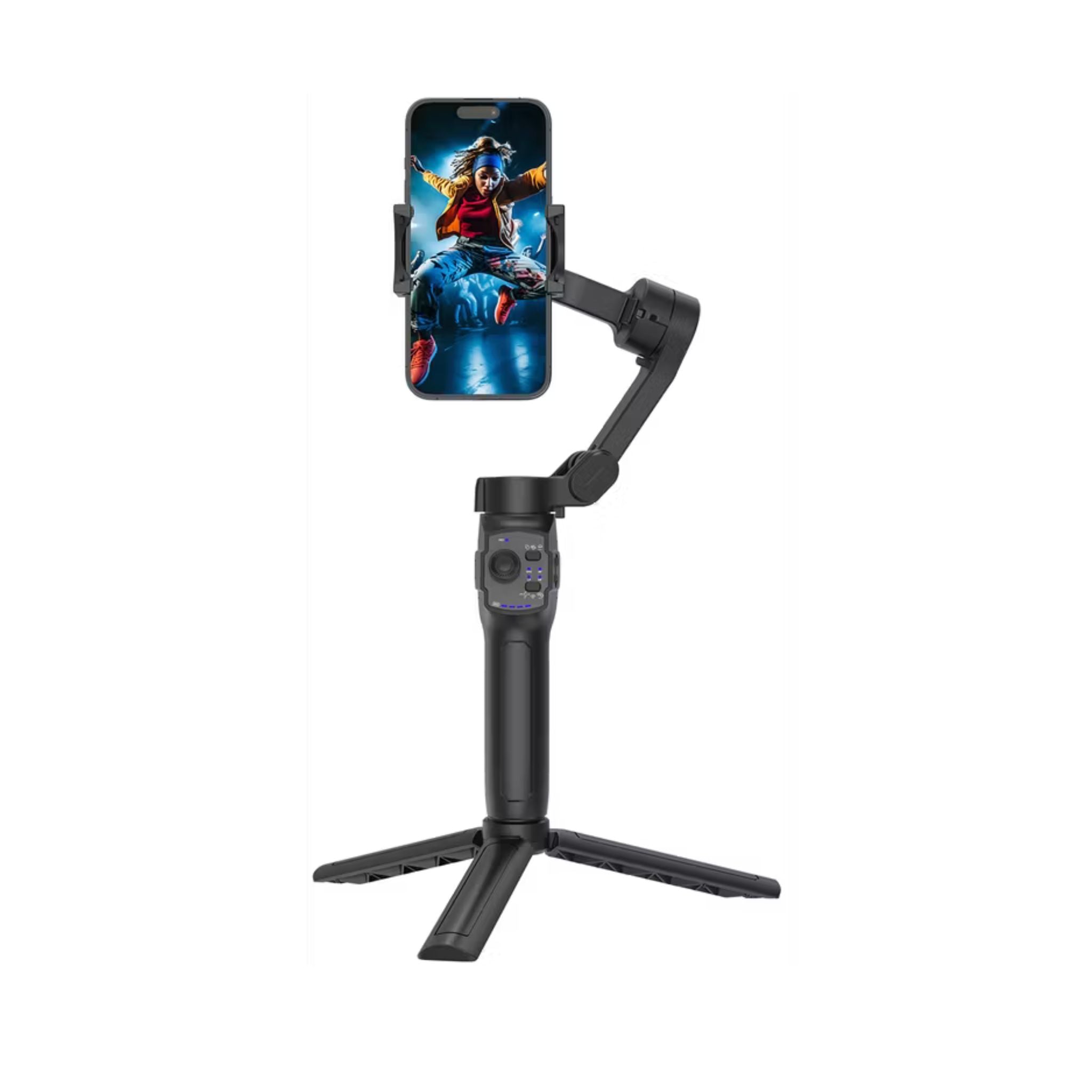 Porodo 3-Axis Gimbal with Stabilizer Magnetic Fill Light, Smart Live Tracking, Long Battery Life, One-Key Angle Switch, 780 Minutes Working Time - Black