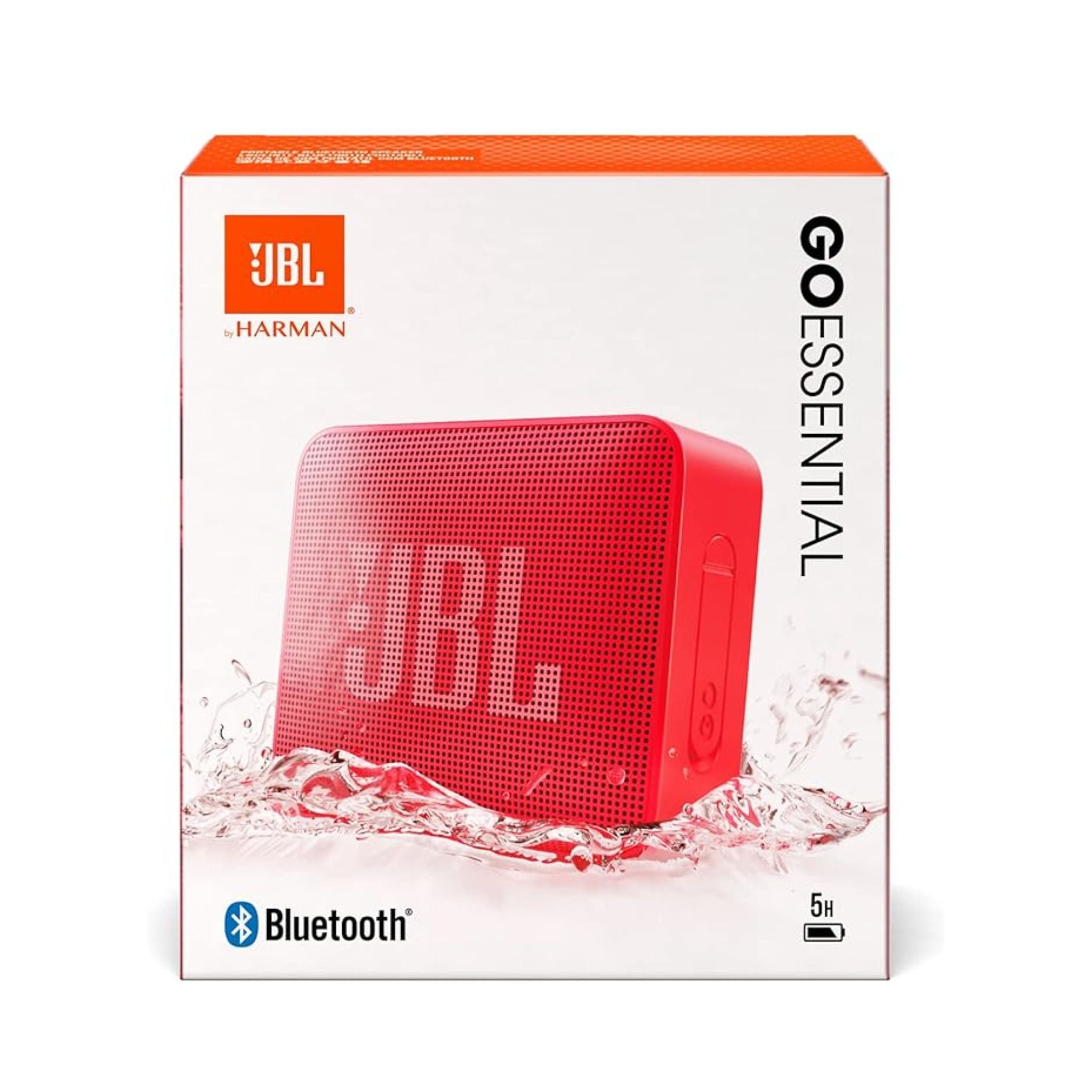 JBL Go Essential Portable Waterproof Speaker, Original JBL Pro Sound, Big Audio and Rich Bass, IPX7 Waterproof, Wireless Streaming, 5 Hours of Battery - Red
