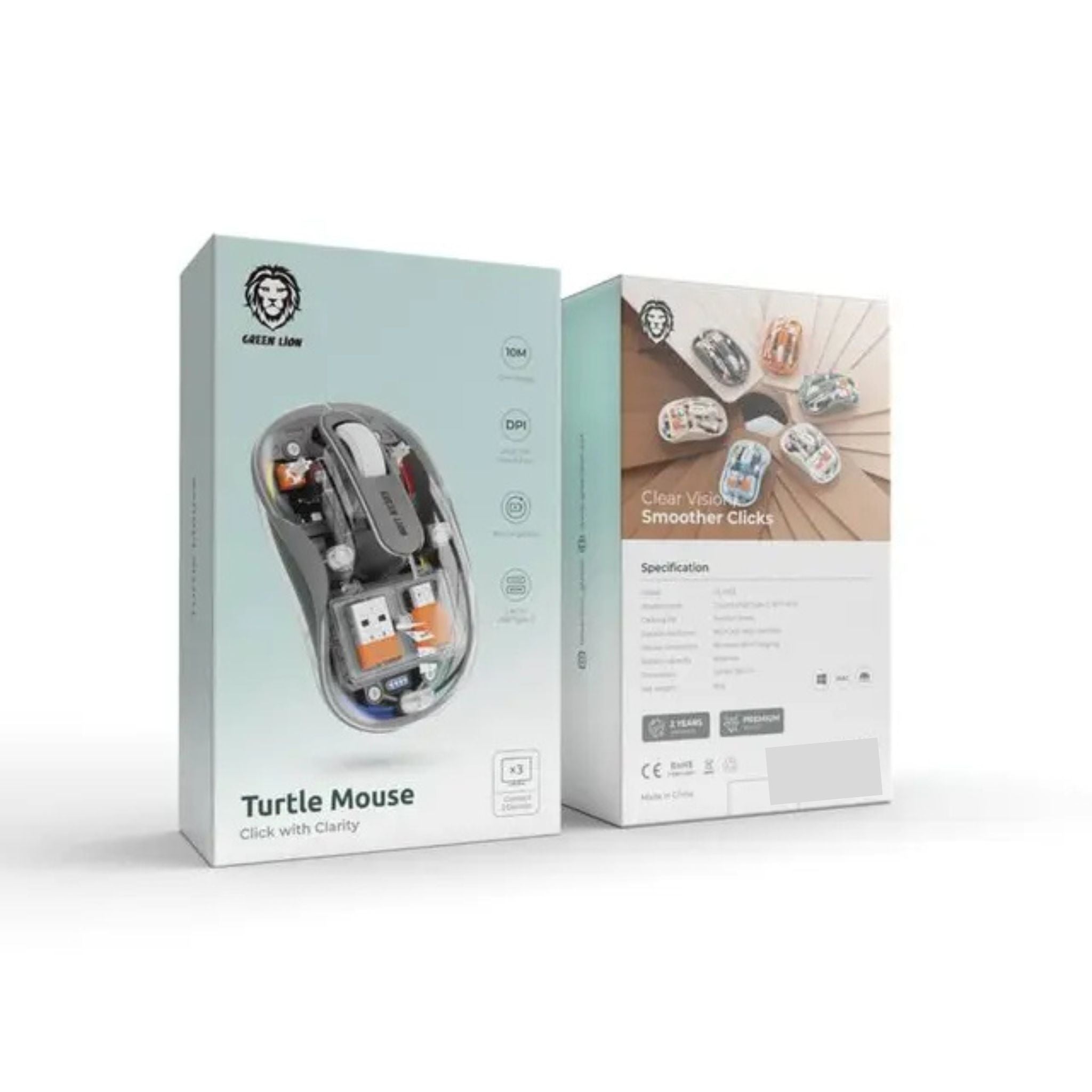 Green Lion Wireless Turtle Mouse, Connects to Up to 3 Devices Simultaneously, 3 Million Times Clicking Life, Up to 2400DPI Resolution, Rechargeable 400mAh Battery, 10m Distance Range - Gray