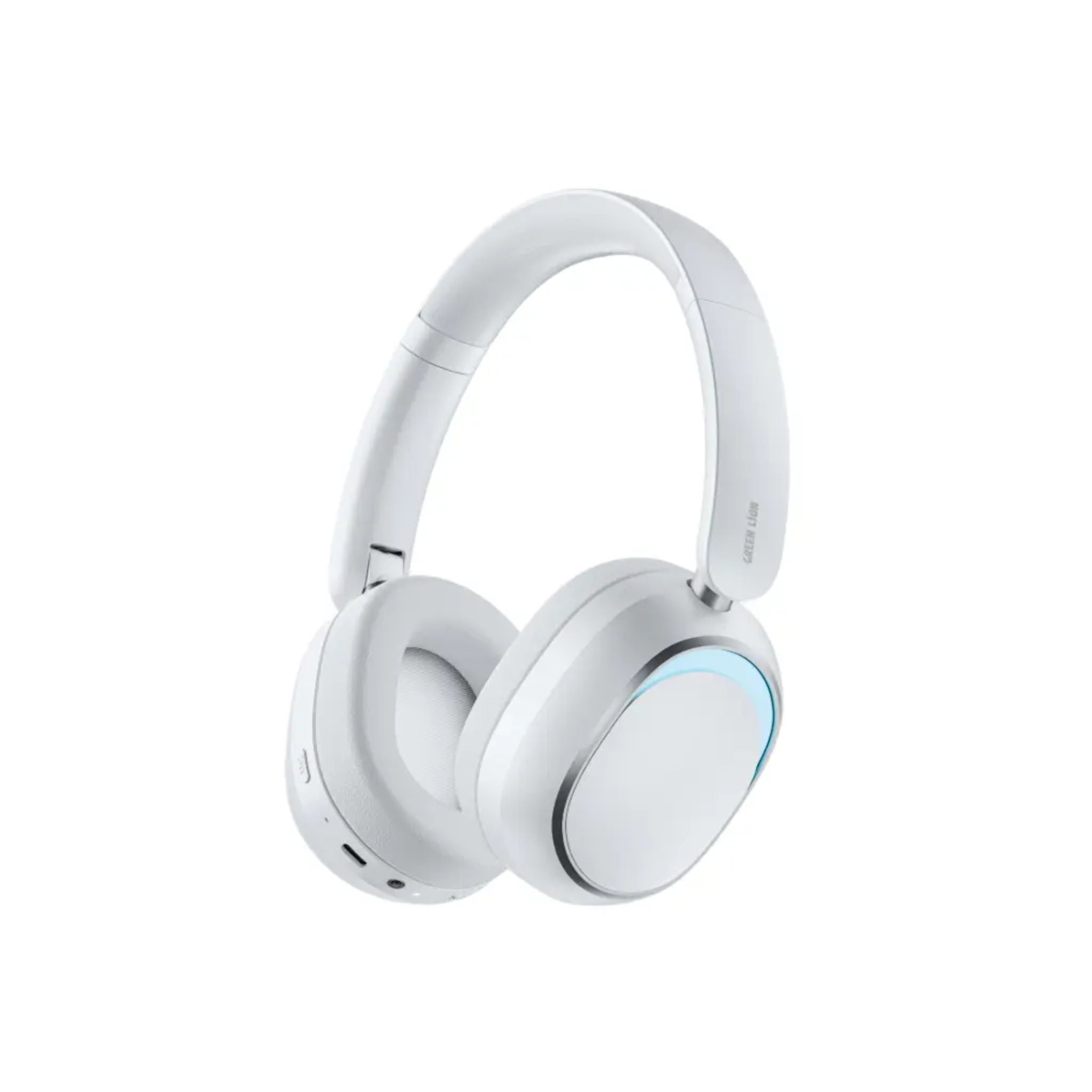 Green Lion Santos Wireless ANC Headphones Bluetooth 6.0 Active Noise Cancellation 40mm Dynamic Drivers Up to 50 Hours Playtime USB-C Fast Charging Built-in Microphone Foldable Design Adjustable Headband PU Padded Ear Cushions Ambient LED Light - White