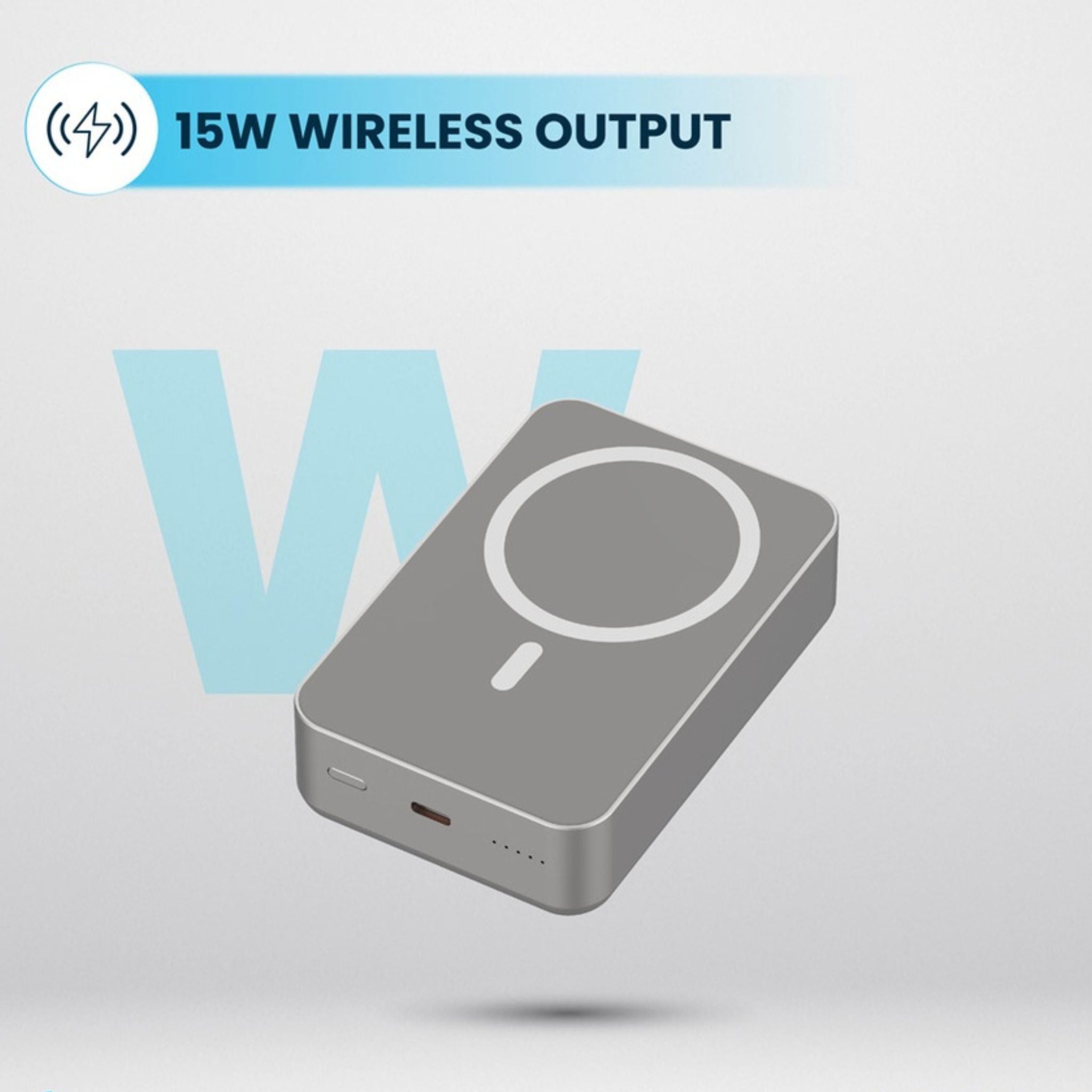 Powerology 20000mAh Power Bank, Compatible with MagSafe, PD 20W Fast Charge, 15W Wireless Output, Simultaneous Charging, Compact Design & Portable_Titanium