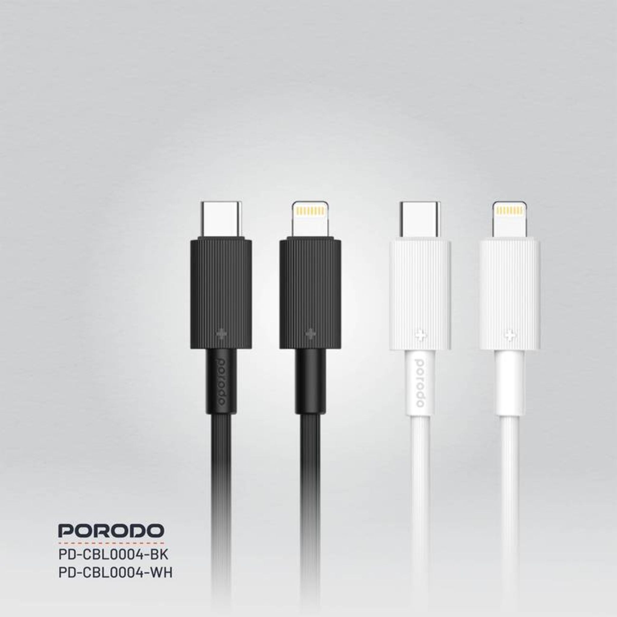 Porodo USB-C to Lightning PVC Cable, 480Mbps Transfer Speed, PD 27W, More than 15000 Bends Life Span, 1.2m Cable Length, Tangle Free - Black
