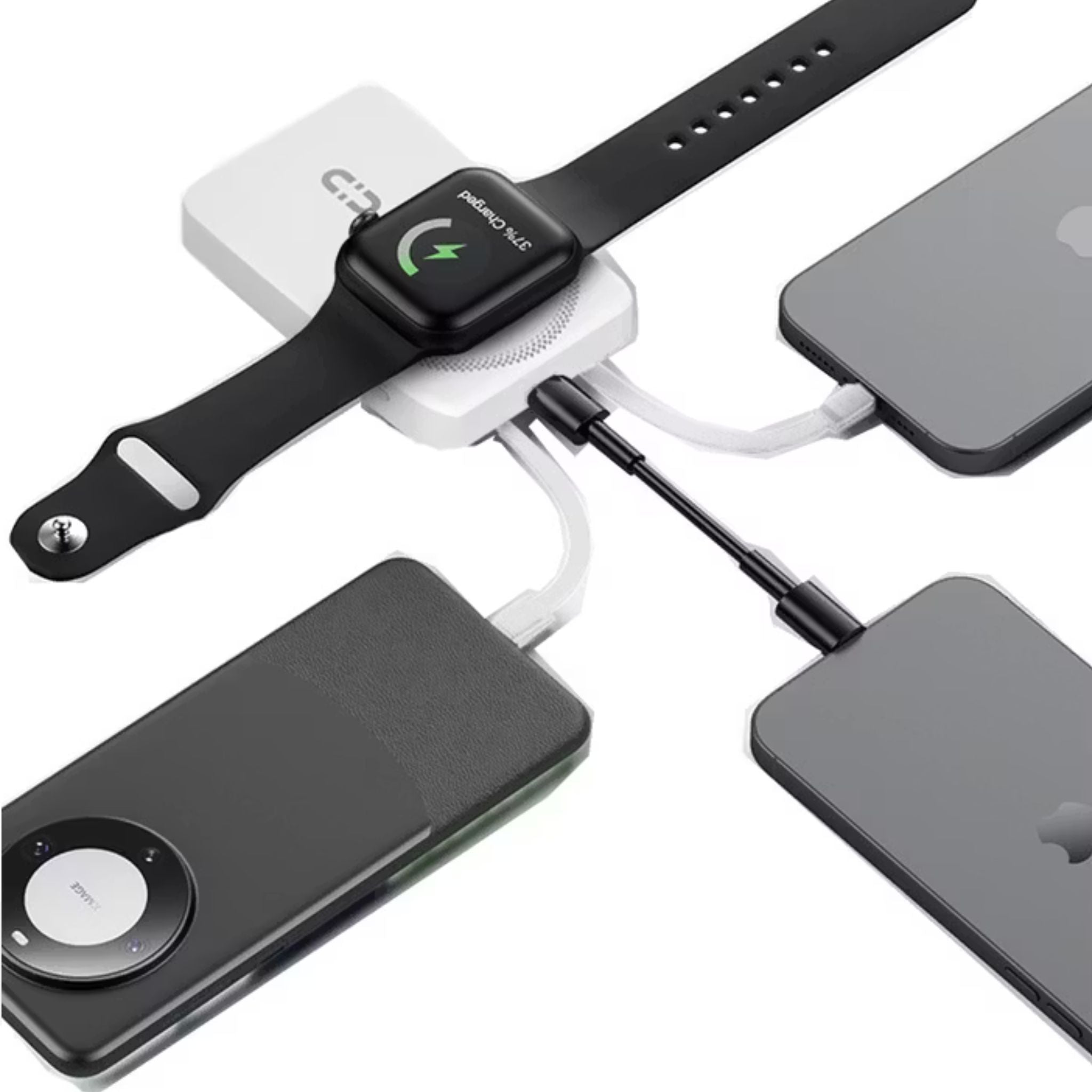 Porodo Magnetic Wireless 10000mAh Power Bank with Built-in USB-C + Lightning Cable Bracket, Simultaneous Charging, Digital Display, PD 22.5W - White