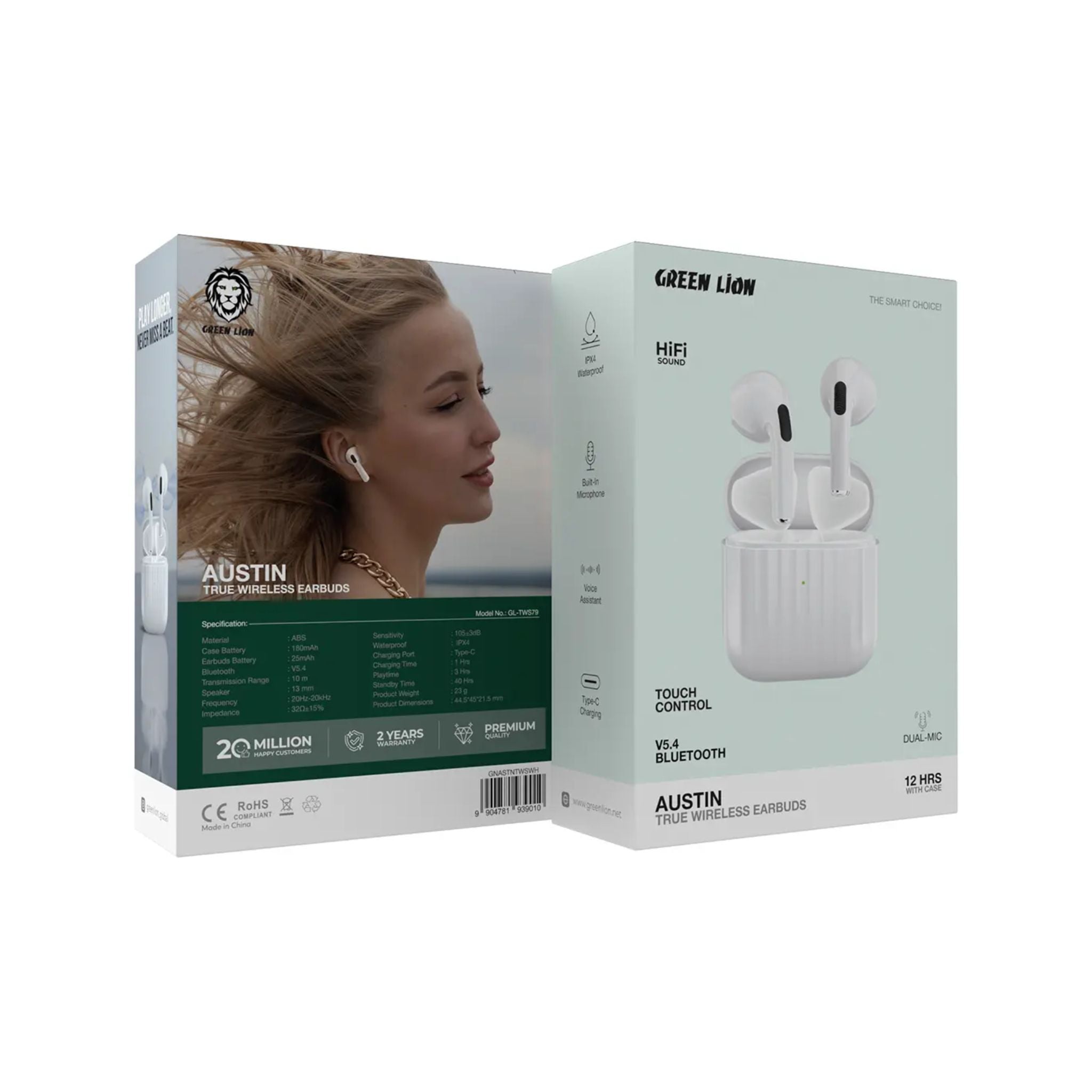 Green Lion Austin True Wireless Earbuds - White