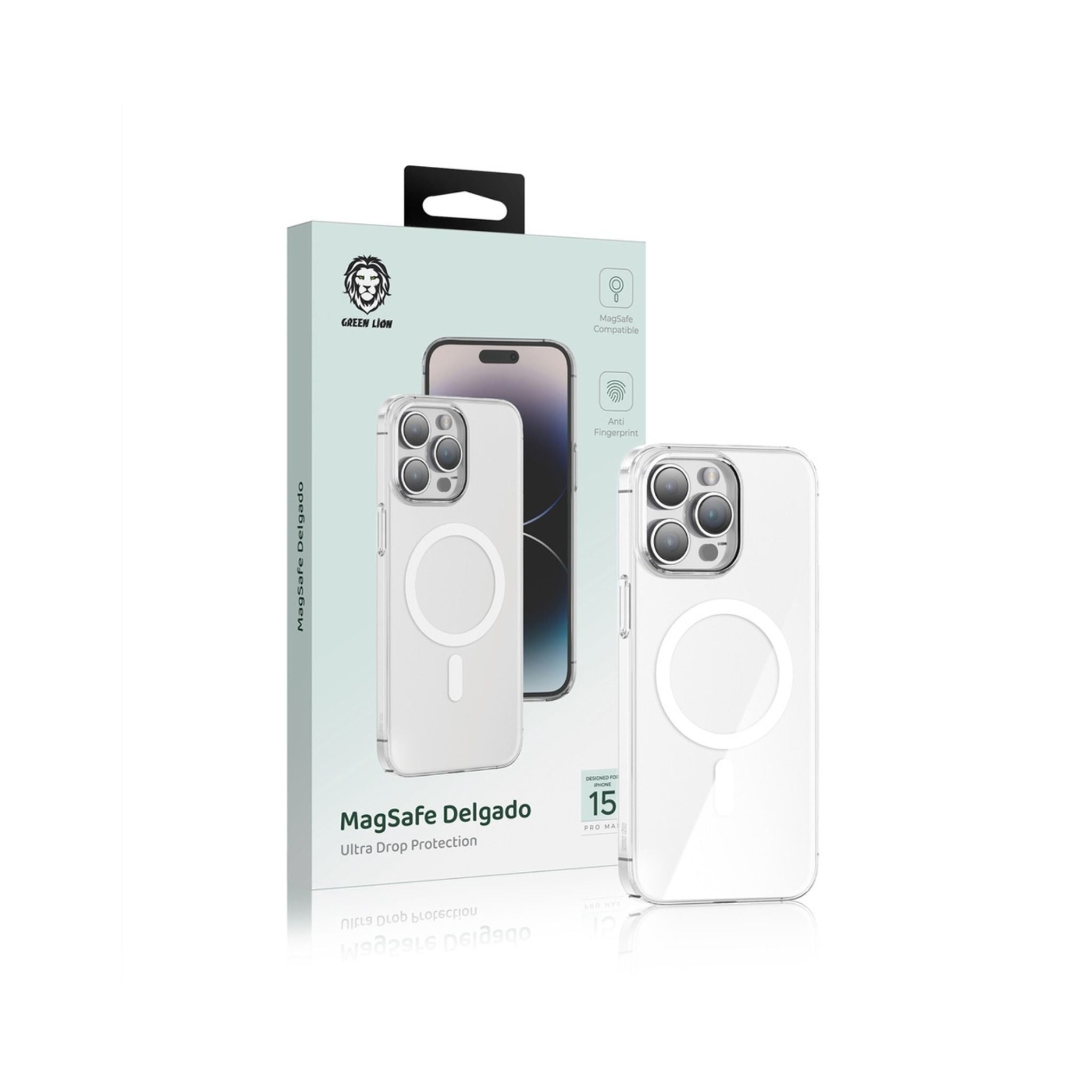 Green Lion MagSafe Delgado Case for iPhone 15 Pro, Camera Protection, Anti-Scratch, Anti-Fingerprint, Ultra Drop Protection, Ultra HD Clarity - Clear