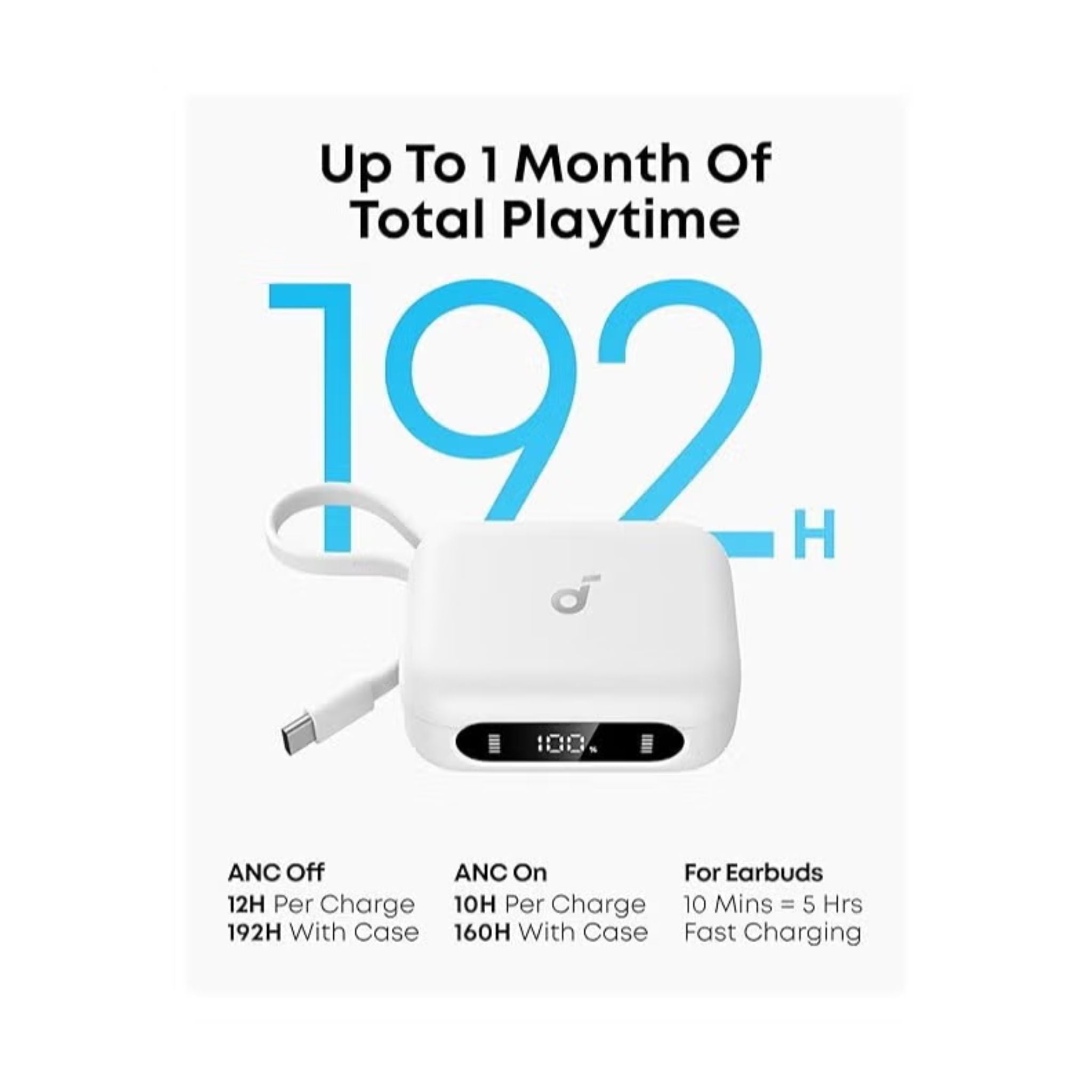 Anker Soundcore P41i Earbud, 11mm Composite Drivers, Adaptive Noise Cancelling, 6 Microphones, Built-in Phone Stand, Al Noise Reduction, 3000mAh Battery Capacity, White | P41i